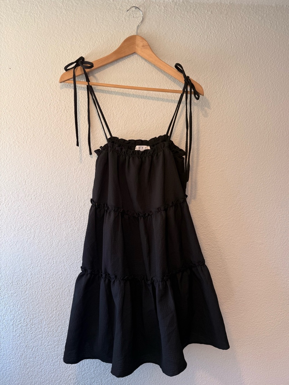 HYFVE Black Tie-Shoulder Tiered Mini Dress